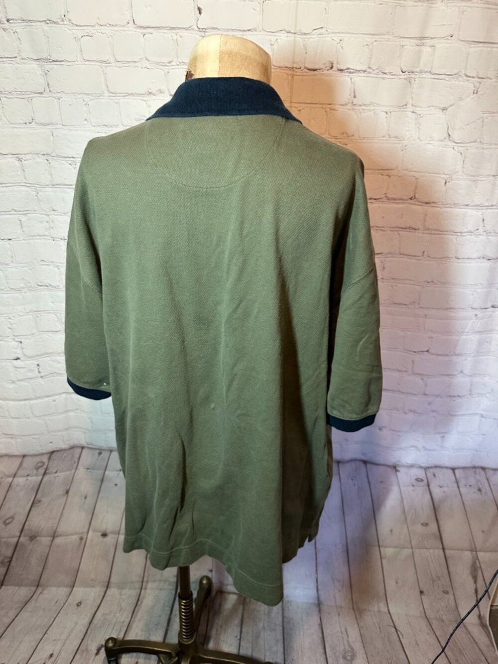 Vintage 90s Zip up polo short sleeve green and blue stripe size XL - Picture 3 of 5